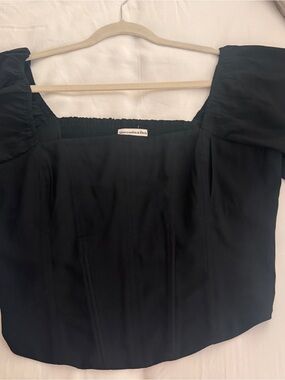 Abercrombie & Fitch Black Square-Neck Puff Sleeve Crop Top
